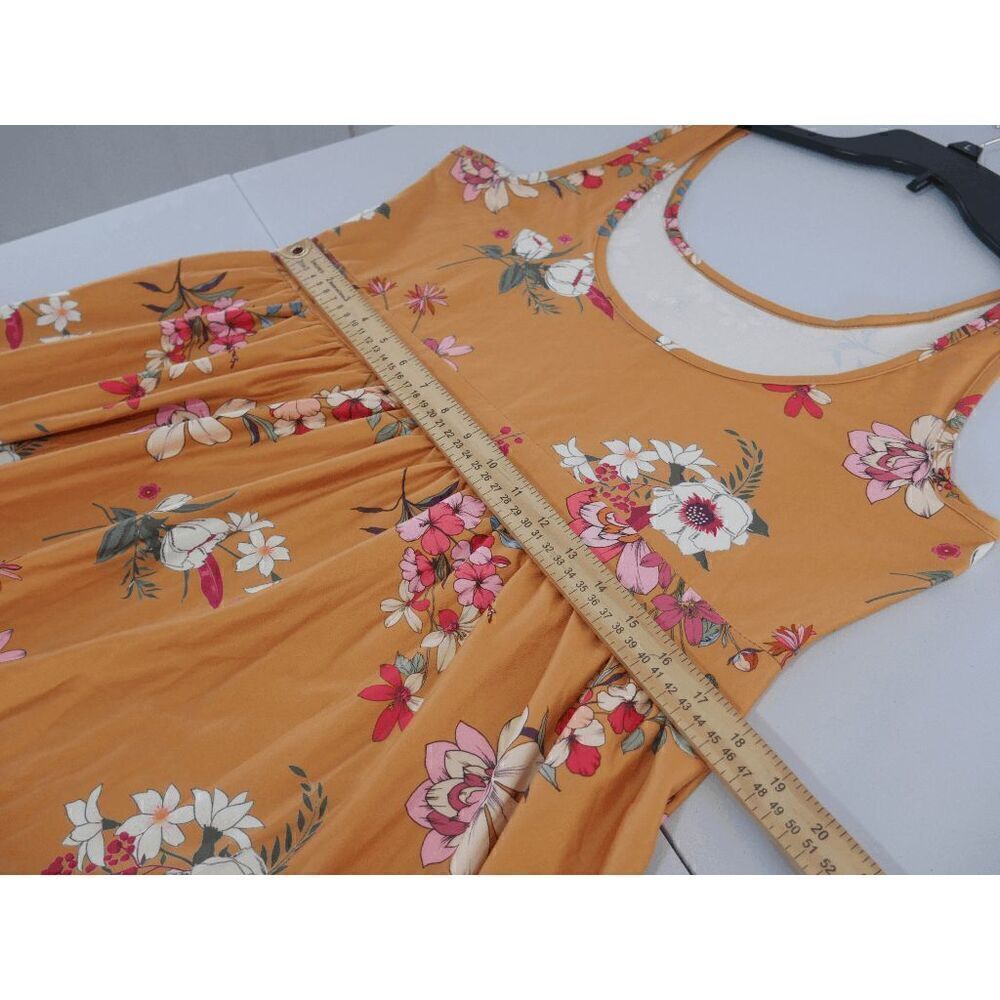 Women's Mustard & White Floral Sleeveless A-Line Dress L - Picture 4 of 5
